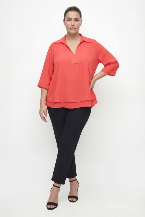 Blouse double en voile fluide col chemise