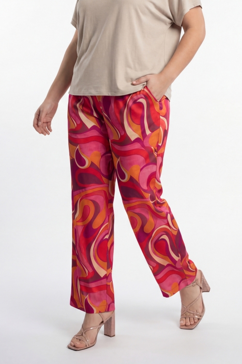Pantalon satin viscose imprimé graphique -coupe droite fluide